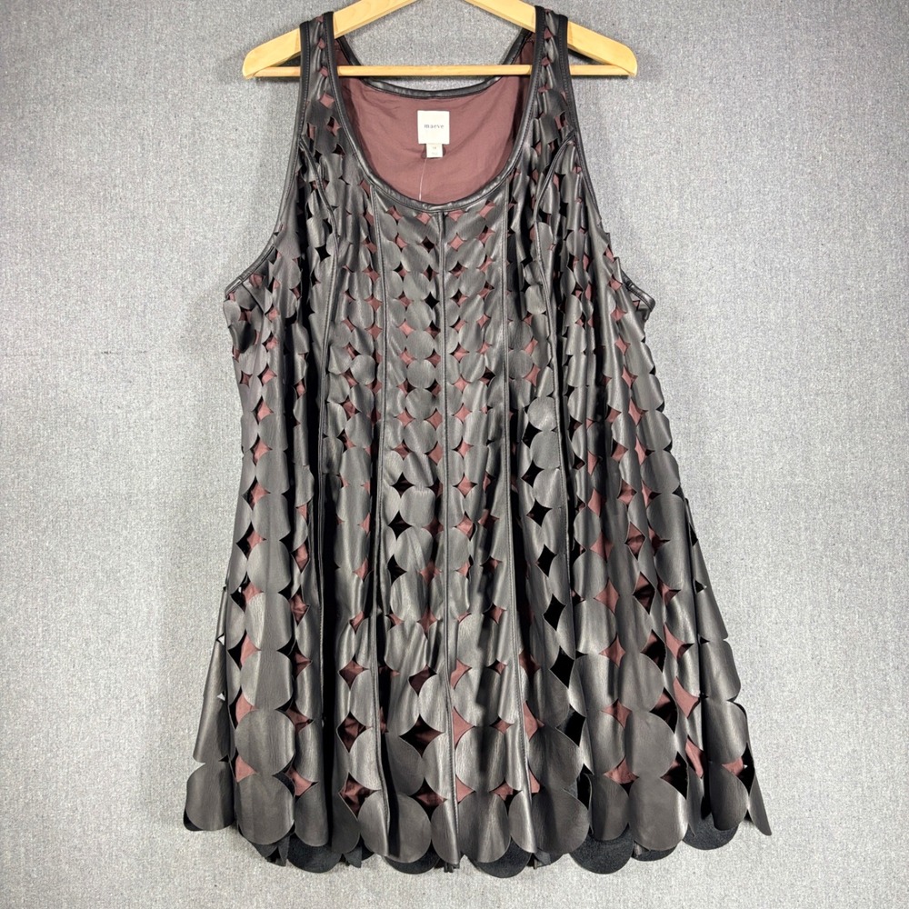 Maeve Anthropologie Plus Black Laser Cut Faux Leather Mini Dress 1X NWT